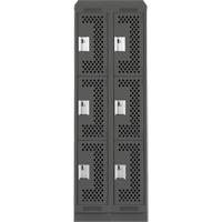 Clean Line Lockers, 3 -tier, Bank of 2, 24" x 12" x 82", Steel, Charcoal, Rivet (Assembled), Perforated Superchem Industries