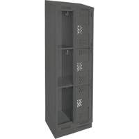 Clean Line Lockers, 3 -tier, Bank of 2, 24" x 12" x 82", Steel, Charcoal, Rivet (Assembled), Perforated Superchem Industries