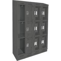 Clean Line Lockers, 3 -tier, Bank of 4, 48" x 15" x 82", Steel, Charcoal, Rivet (Assembled), Perforated Superchem Industries