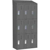 Concorde Heavy-Duty Lockers, 3 -tier, Bank of 3, 36" x 18" x 78", Steel, Charcoal, Welded (Assembled) Superchem Industries