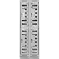 Clean Line Lockers, 2 -tier, Bank of 2, 24" x 18" x 76", Steel, Grey, Rivet (Assembled), Perforated Superchem Industries