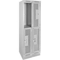 Clean Line Lockers, 2 -tier, Bank of 2, 24" x 18" x 76", Steel, Grey, Rivet (Assembled), Perforated Superchem Industries