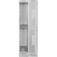 Clean Line Lockers, 2 -tier, Bank of 2, 24" x 18" x 76", Steel, Grey, Rivet (Assembled), Perforated Superchem Industries
