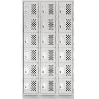 Assembled Lockerettes Clean Line Perforated Economy Lockers, 6 -tier, Bank of 3, 18" x 72" x 12", Steel Superchem Industries