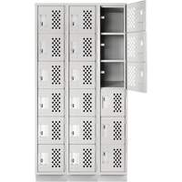 Assembled Lockerettes Clean Line Perforated Economy Lockers, 6 -tier, Bank of 3, 18" x 72" x 12", Steel Superchem Industries