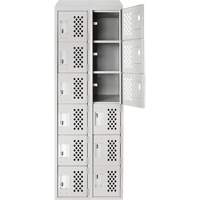 Clean-Line Perforated Lockerette, 6 -tier, Bank of 2, 15" x 72" x 12", Steel Superchem Industries
