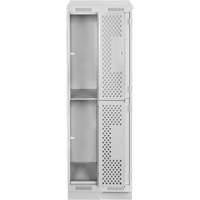 Clean Line Lockers, 2 -tier, Bank of 2, 24" x 12" x 82", Steel, Grey, Rivet (Assembled), Perforated Superchem Industries
