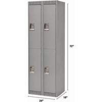 Lockers, 2 -tier, Bank of 2, 24" x 18" x 72", Steel, Grey, Knocked Down Superchem Industries