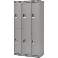 Lockers, 2 -tier, Bank of 3, 36" x 18" x 72", Steel, Grey, Knocked Down Superchem Industries