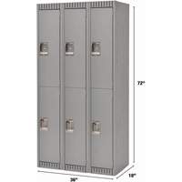 Lockers, 2 -tier, Bank of 3, 36" x 18" x 72", Steel, Grey, Knocked Down Superchem Industries
