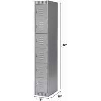 Lockers, 6 -tier, 12" x 18" x 72", Steel, Grey, Knocked Down Superchem Industries