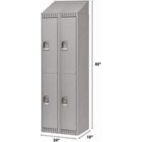 Lockers, 2 -tier, Bank of 2, 24" x 18" x 82", Steel, Grey, Knocked Down Superchem Industries