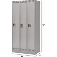 Lockers, Bank of 3, 36" x 18" x 76", Steel, Grey, Knocked Down Superchem Industries