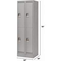 Lockers, 2 -tier, Bank of 2, 24" x 18" x 76", Steel, Grey, Knocked Down Superchem Industries