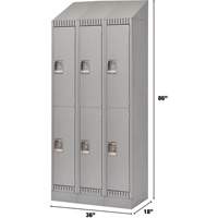 Lockers, 2 -tier, Bank of 3, 36" x 18" x 86", Steel, Grey, Knocked Down Superchem Industries