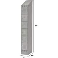 Lockers, 6 -tier, 12" x 18" x 86", Steel, Grey, Knocked Down Superchem Industries