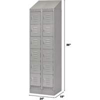 Lockers, 6 -tier, Bank of 2, 24" x 18" x 86", Steel, Grey, Knocked Down Superchem Industries