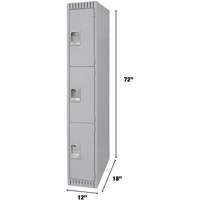 Lockers, 3 -tier, 12" x 18" x 72", Steel, Grey, Knocked Down Superchem Industries