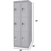 Lockers, 3 -tier, Bank of 2, 24" x 18" x 72", Steel, Grey, Knocked Down Superchem Industries