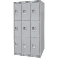 Lockers, 3 -tier, Bank of 3, 36" x 18" x 72", Steel, Grey, Knocked Down Superchem Industries
