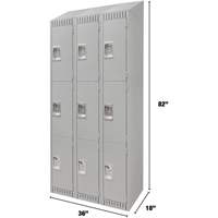 Lockers, 3 -tier, Bank of 3, 36" x 18" x 82", Steel, Grey, Knocked Down Superchem Industries