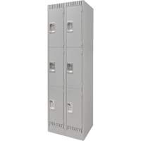 Lockers, 3 -tier, Bank of 2, 24" x 18" x 76", Steel, Grey, Knocked Down Superchem Industries