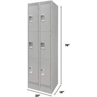 Lockers, 3 -tier, Bank of 2, 24" x 18" x 76", Steel, Grey, Knocked Down Superchem Industries