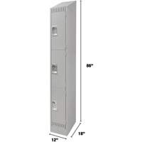 Lockers, 3 -tier, 12" x 18" x 86", Steel, Grey, Knocked Down Superchem Industries