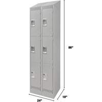Lockers, 3 -tier, Bank of 2, 24" x 18" x 86", Steel, Grey, Knocked Down Superchem Industries