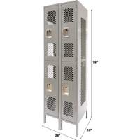 Casiers ventil&eacute;s, 2 niveaux, Bloc de 2, 24" x 18" x 78", Acier, Gris, D&eacute;mont&eacute;, Perfor&eacute; Superchem Industries