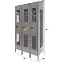Casiers ventil&eacute;s, Bloc de 3, 36 x 18" x 88", Acier, Gris, D&eacute;mont&eacute;, Perfor&eacute; Superchem Industries