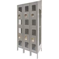 Casiers ventil&eacute;s, 2 niveaux, Bloc de 3, 36 x 18" x 88", Acier, Gris, D&eacute;mont&eacute;, Perfor&eacute; Superchem Industries