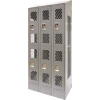 Casiers ventil&eacute;s, 2 niveaux, Bloc de 3, 36 x 18" x 88", Acier, Gris, D&eacute;mont&eacute;, Perfor&eacute; Superchem Industries