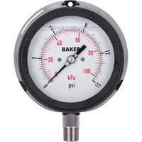 Pressure Gauge, 4-1/2" , 0 - 15 psi/0 - 100 kPa, Bottom Mount, Liquid Filled Analogue Superchem Industries