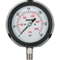Pressure Gauge, 4-1/2" , 0 - 15 psi/0 - 100 kPa, Bottom Mount, Liquid Filled Analogue Superchem Industries