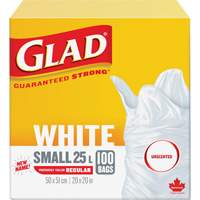 Small 25L Unscented Garbage Bags, Regular, 20" W x 20" L, White Superchem Industries