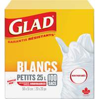 Small 25L Unscented Garbage Bags, Regular, 20" W x 20" L, White Superchem Industries