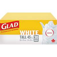 Tall 45L Unscented Garbage Bags, Regular, 24" W x 28" L, White Superchem Industries