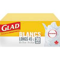 Tall 45L Unscented Garbage Bags, Regular, 24" W x 28" L, White Superchem Industries