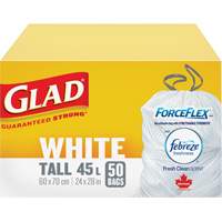 Tall 45L Febreze Garbage Bags, Regular, 24" W x 28" L, White Superchem Industries