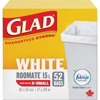 X-Small 15L Roommate Febreze Garbage Bags, Regular, 17" W x 20" L, White Superchem Industries