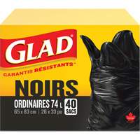 74L Garbage Bags, Regular, 26" W x 33" L, Black Superchem Industries