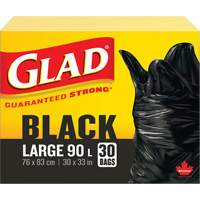 90L Garbage Bags, Regular, 30" W x 33" L, Black Superchem Industries