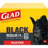 74L Garbage Bags, Regular, 26" W x 33" L, Black Superchem Industries