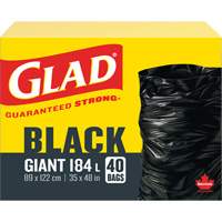 184L Garbage Bags, Regular, 35" W x 48" L, Black Superchem Industries