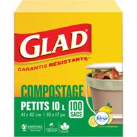 Small Compostable Bags, Regular, 17" L x 16" W, Brown, 10 L (3 Gal.) Capacity Superchem Industries