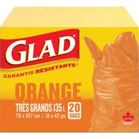 135L Garbage Bags, Regular, 31" W x 42" L, Orange Superchem Industries
