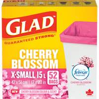 Sacs parfum&eacute;s et de couleur fleur de cerisier de Glad, Fort, 17" la x 20" lo, Rose, Capacit&eacute; 15 L (3,96 gal) Superchem Industries