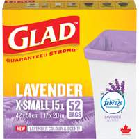 Sacs parfum&eacute;s et de couleur lavande de Glad, Fort, 17" la x 20" lo, Mauve, Capacit&eacute; 15 L (3,96 gal) Superchem Industries