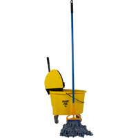 Ensemble professionnel de vadrouille et seau avec t&ecirc;te de vadrouille &agrave; bande blanche de 24 oz, Pression vers le bas, 8,75 gal. US (35 pintes), Jaune Superchem Industries